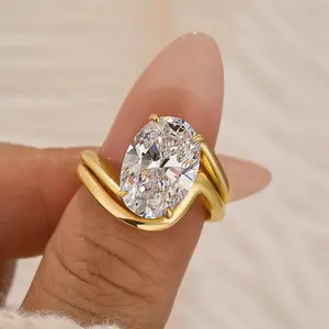 MAXINEJEWELRY 4.5ct Oval Cut 5A Cubic Zirconia 2-Piece Engagement Ring for Women - Daily Wear, Proposal, Anniversary Jewelry, Engagement Rings