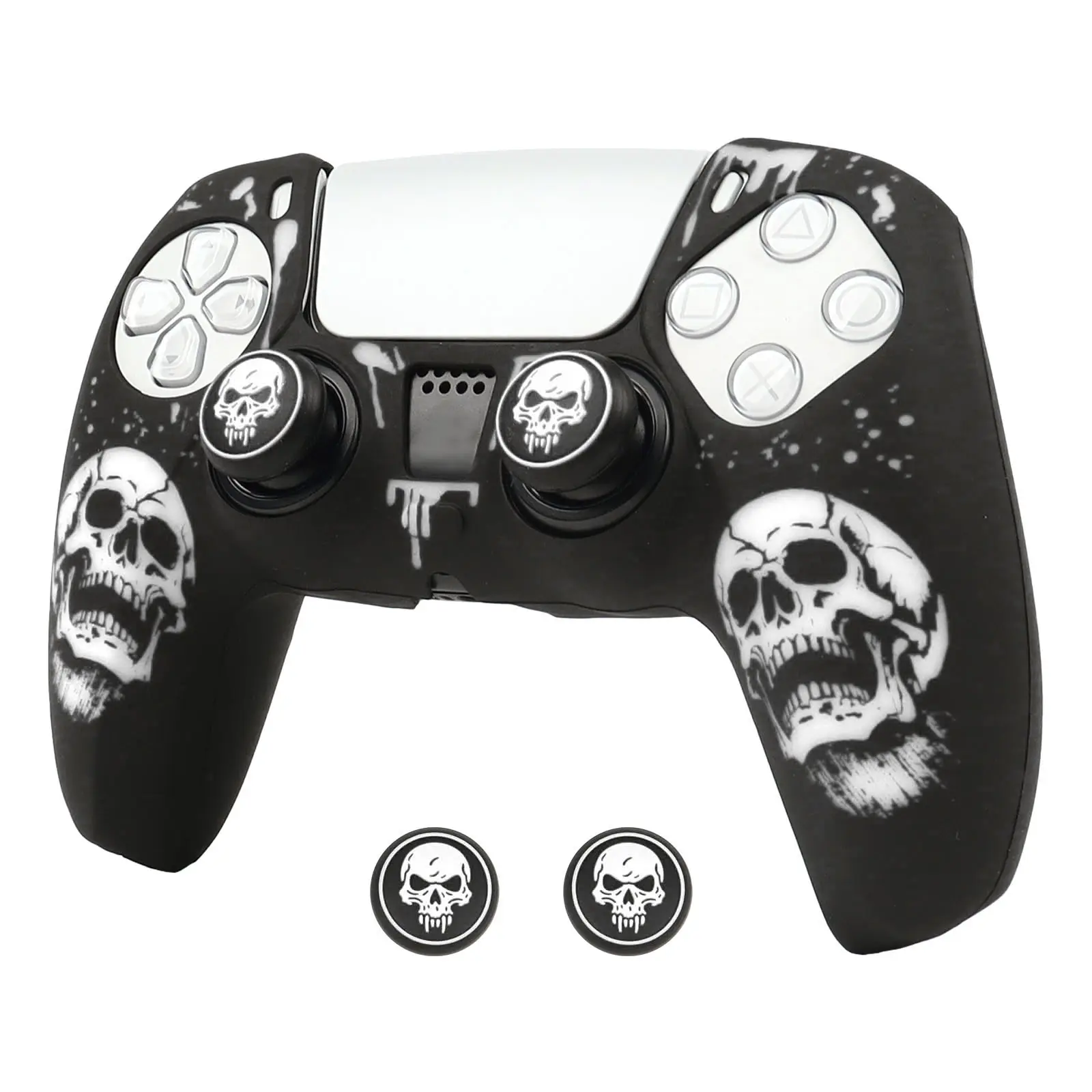 For PS5 Controller Silicone Cover, Soft Skin Case with Laser Engraving & 2 Thumb Grips, Anti-Slip Shockproof Dustproof Covers, Console Controller Accessories