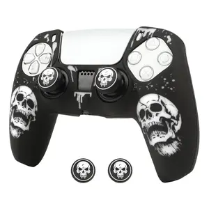 For PS5 Controller Silicone Cover, Soft Skin Case with Laser Engraving & 2 Thumb Grips, Anti-Slip Shockproof Dustproof Covers, Console Controller Accessories