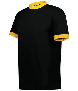 Ringer T-Shirt - Menswear Jersey Knit Top 50/50 Polyester Cotton Contrast Collar Cuffs Set-In Sleeves Casual Outfit