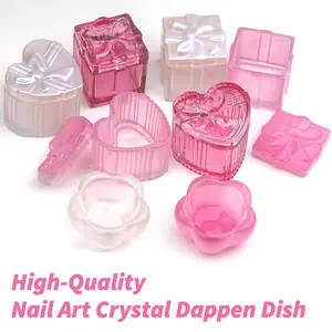 High-Quality Nail Art Crystal Dappen Dish Set - Multi-Purpose Glass Liquid Holder with Bowknot & Square Designs - Wash Brush Cup for Acrylic/Monomer