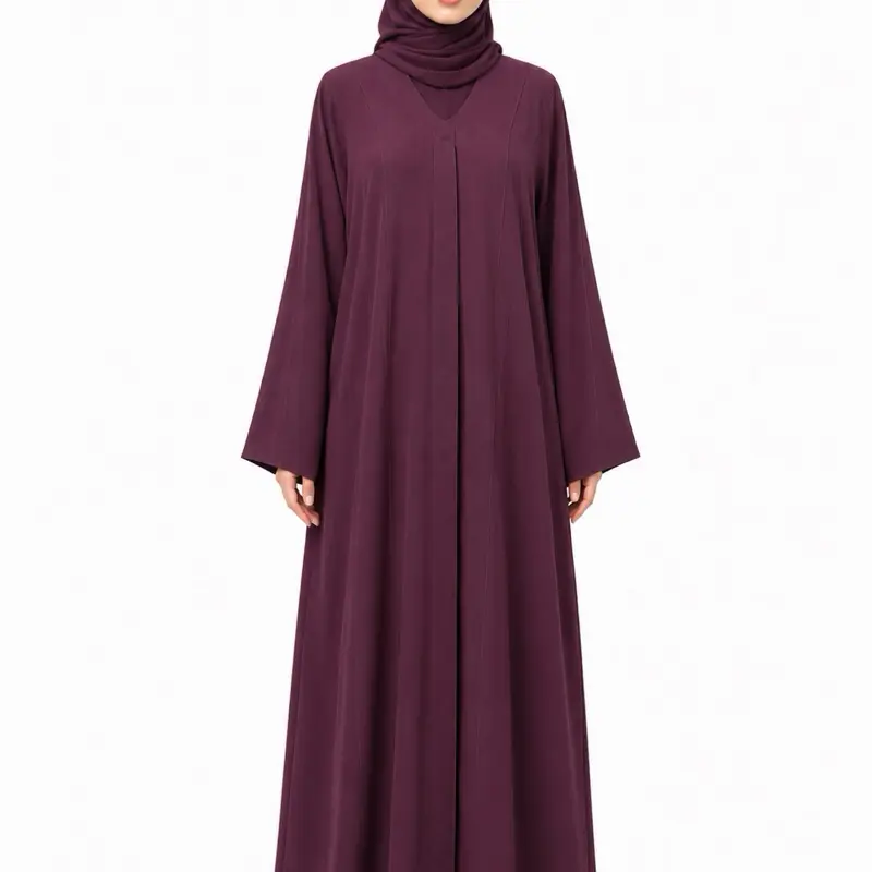 Women's Elegant Maroon Abaya, Premium Flowing Fabric, Modest Comfortable Fit, Beautiful V-Neck Design, Ideal for Daily Wear & Special Occasions