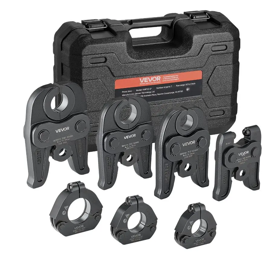 VEVOR 7PCS MegaPress Pressing Kit 1/2 to 2 - 3PCS Press Jaws, 3PCS Press Rings, 1PCS Actuator for MegaPress Carbon Steel Pipes, Compatible with Standard Press Tools - with Case