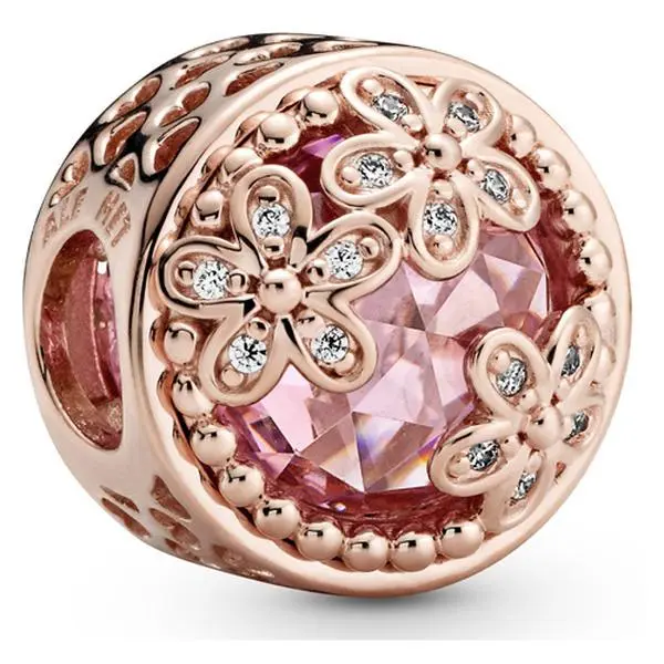 PANDORA Hand-Finished Sparkling Pink Daisy Flower Charm, Bling Effect Artificial Diamond Charm & Pendant for Adults, 782055C01, Artificial Diamond Charms & Pendants