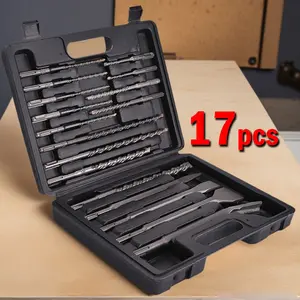 17pcs rotary hammer drill and chisel set, carbide tips, SDS-Plus masonry rotary hammer drill and chisel set with storage box, suitable for concrete, masonry and other masonry building materials.tools for mechanics,Electric drill accessories,mechanic tools