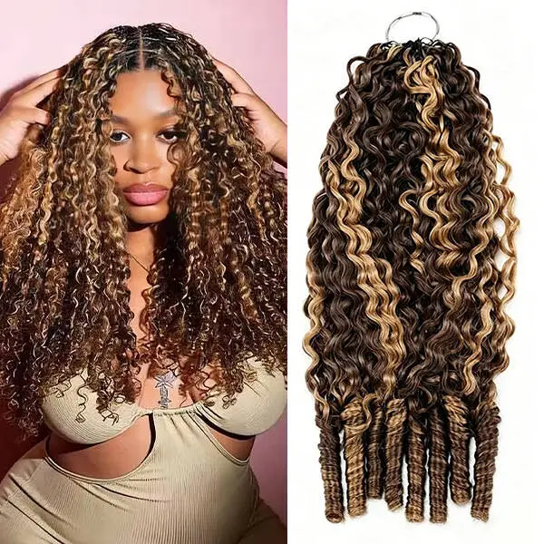 Bling Hair P4/27 Highlight Omber Burmese Curly Feather Crochet Human Hair Extensions Pre Separated Knotless Small Spirals Curly Crochet Hai, Crochet Hair, Burmese Curly Crochet Hair