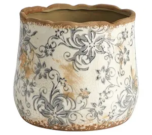 Nearly Natural 7" Tuscan Ceramic Gray Scroll Planter