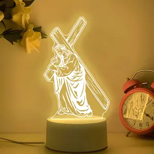 Jesus Night Light, Decorative Night Light, LED Desk Lamp, Religious Home Decor, Cross Bearer Figurine, Church Souvenir, Christmas Gift, USB Powered Light, Energy Saving