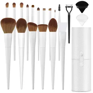 Makeup Brushes Set With Case 20PCs Professional Makeup Brush Set, Foundation Powder Eyeshadow Brush Set Eyebrow Concealer Contour Travel Brushes Kit with Holder & 2 Powder Puff-White