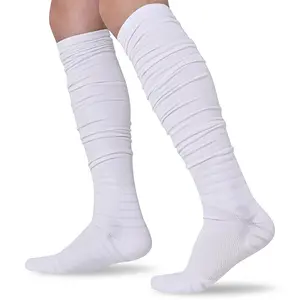 IRAMY Scrunch Football Socks Ultra Long 2 Packs Combed Cotton With Ankle Support Padded Knee High Socks Youth Adult  Elastic Breathable Birthday Compression