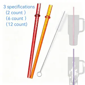 Reusable Colorful Straws with Cleaning Brush, 2/6/12pcs Shiny Straws for 40/30/24oz Tumbler Cups, Drinking Straws for Home Kitchen Party, Plastic Reusable Straw