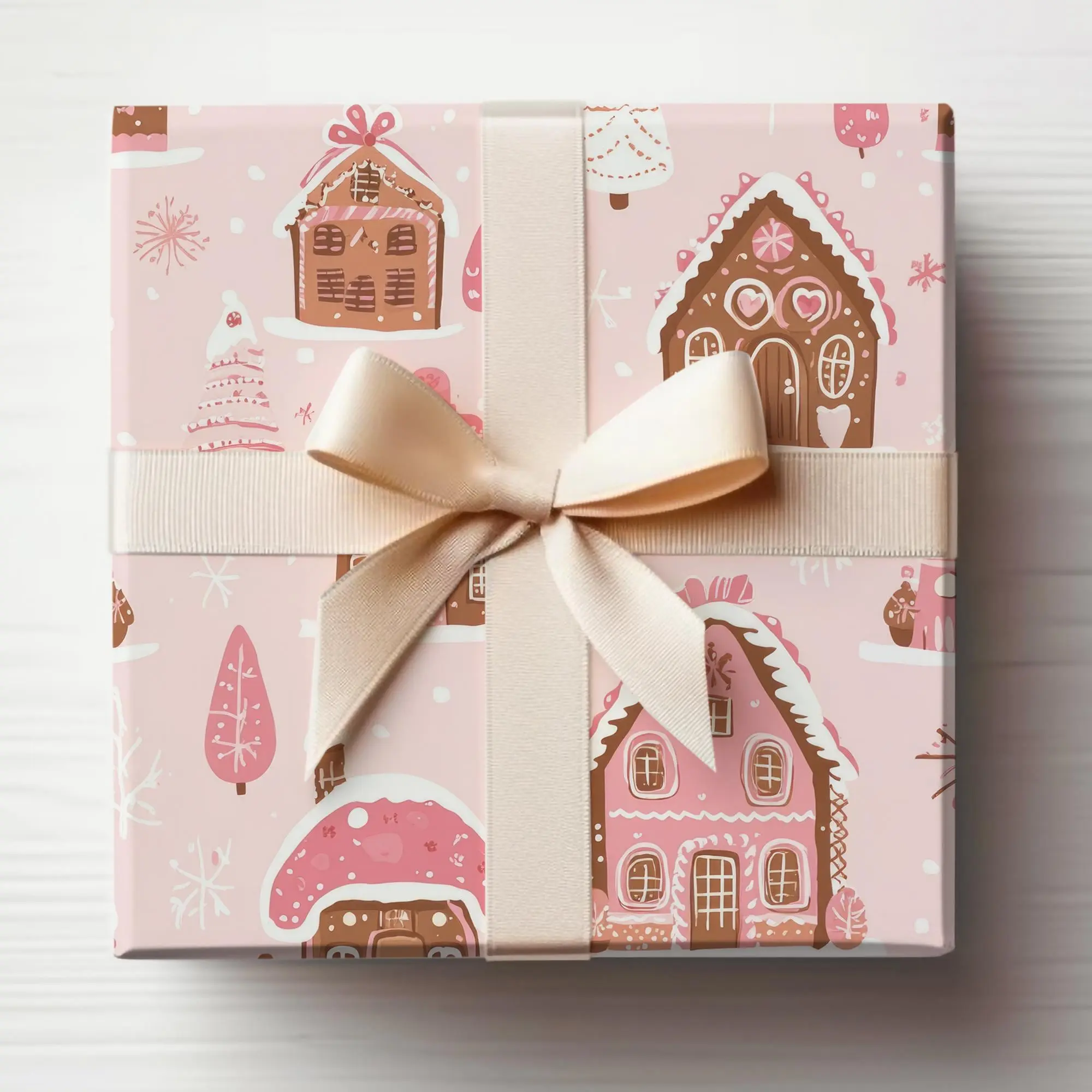 Pink Gingerbread House Wrapping Paper Roll Pink Gingerbread Christmas Gift Wrapping Roll Girly Christmas Gift Wrap Roll