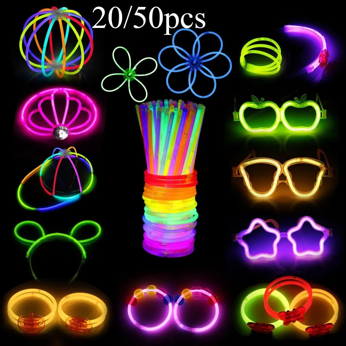 Glow Sticks Party Supplies, Party Event Props, Neon Light Up Necklaces & Bracelets with Connectors, Perfect for Birthdays, Weddings, Halloween, Christmas, Glow Sticks Bulk