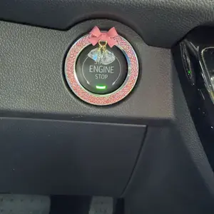 Rhinestone Decor Bowknot Design Car Engine Start Stop Button Ring, Car Engine Start Stop Button Decoration, Car Interior Accessories for Women, Car Decorations, Car Accessory, Automotive, Vehicle, Car Interior Decorative