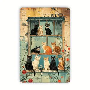 WhimsyCat Vintage Metal Wall Sign - Charming Cat Silhouette Art, Rustic Iron Decor for Home, Cafe, Bar, Garage, 8"x12" - Whimsical Indoor/Outdoor Decoration, Cat Decor