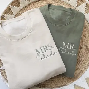 Custom Mrs. Embroidered Sweatshirt, Date On Sleeve, Gift For Bride, Future Mrs. and Mr. Crewneck, Mrs Last Name, Engagement Gift, Hubby Wifey