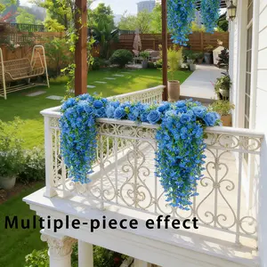 Large Outdoor Blue Artificial Trumpet Hanging Flowers, Realistic UV-Resistant Faux Blooms, Maintenance-Free Decor for Home, Garden, Patio & Deck