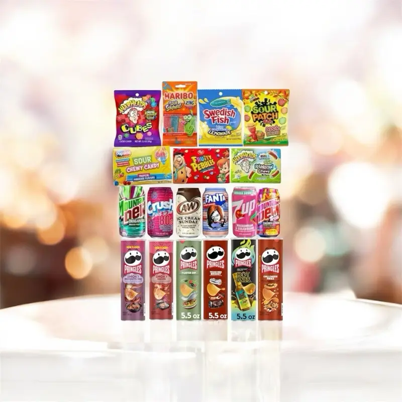 All American Assorted Bundle Box- 2 Pringles, 2 Candies, & 2 Soda Variety Box