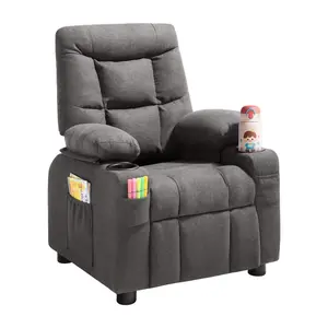 VEVOR Kids Recliner Chair, Toddler Lounger with Cup Holders Pockets, 107 to 126 Adjustable Back, Breathable Polyester Upholstery Reclining Sofa with Foot-rest, for Boys and Girls, Children (Gray)