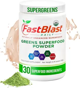 FastBlast Supergreens Superfood Powder | USDA Organic Greens Powder | 30 Ingredient Superfood Blend with Probiotics & Enzymes | Plant Based Vegan Greens Supplement | No Added Sugar Daily Nutrition Drink Mix