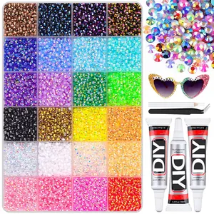 24-Color Rainbow Nail Art Rhinestone Set, DIY Nail Accessories with Glue, Flat Back Rhinestones, Nail Art Rhinestones / Flatback Crystals / Multi-Color / Pickup Tool，Essential Nail Decoration Tools, Nail Gems