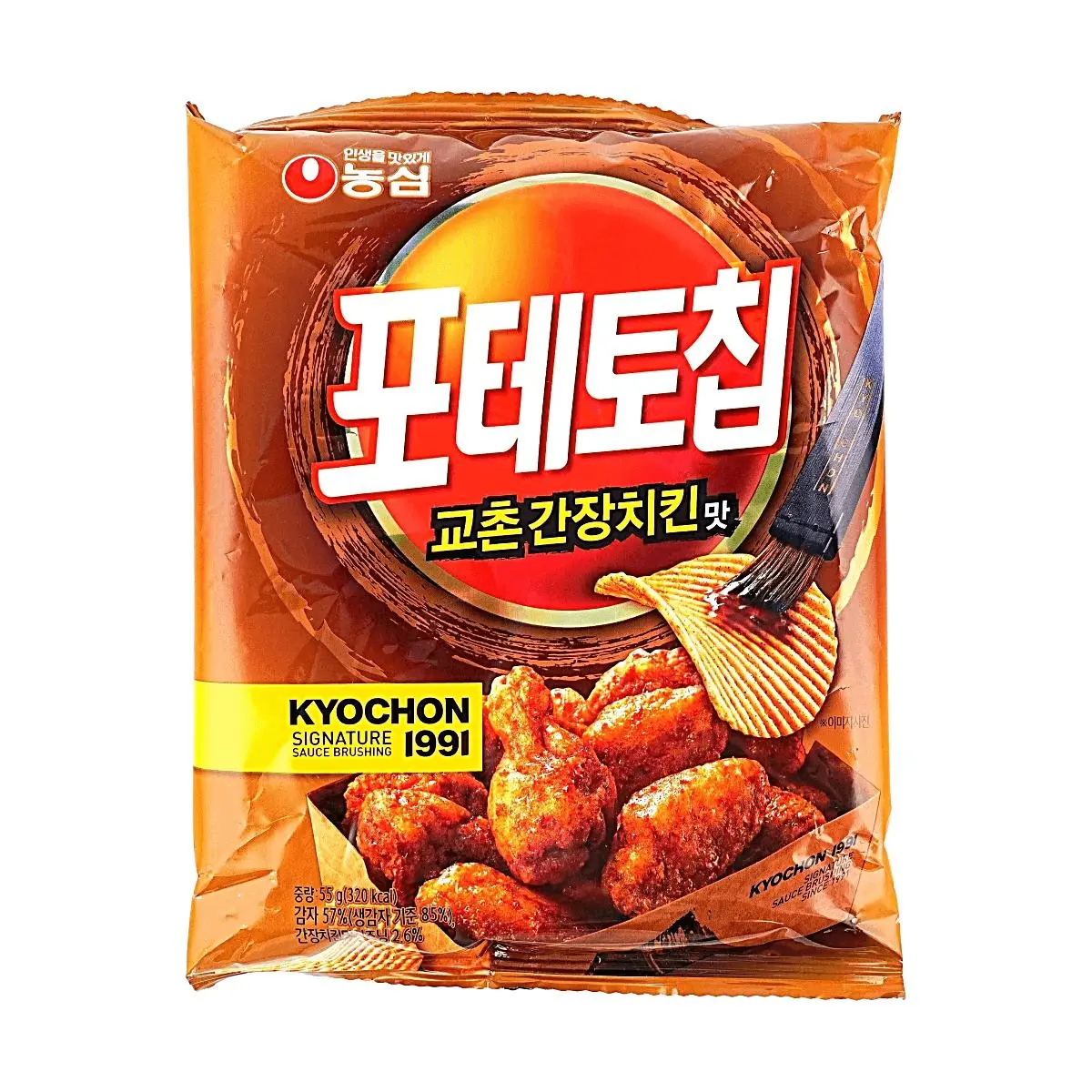 Nongshim x Kyochon Fried Chicken Chips - Soy Garlic Flavor, Thick Cut Wavy Potato Chips, 55g Snack