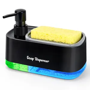 Hand and Dish Soap Dispenser Set with Tray, Dual Soap Dispensador with Sponge Holder 3-in-1 Organizer for Kitchen Sink Countertop Storage, Useful Kitchen Gadgets (Black) mickey soap dispenser