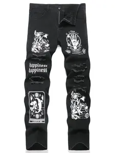 baggy jeans for men Men's Jeans Loose Fit Straight Leg Trousers For All Seasons Baggy Denim Pants Black Ripped Fashion Streetwear Casual