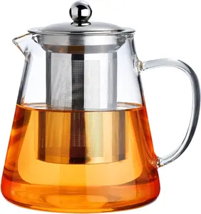 Stovetop Glass Teapot 32oz | Borosilicate Tea Kettle with Removable Infuser | Perfect for Blooming & Loose Leaf Tea Filter Detachable Induction
