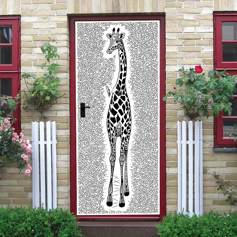 2pcs Creative Giraffe Wall Stickers Self Adhesive Removable Animal Decals for Kids Room Bedroom Living Room Wall Decor Art Home Background Decoration Cartoon Simple Modern Style Vinyl Stickers for Nurs
