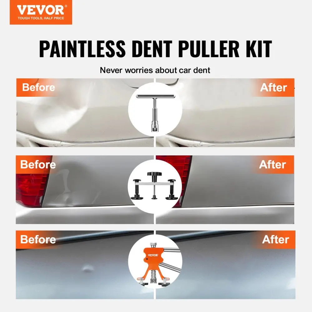 【summerfinds】VEVOR 107 PCS Dent Removal Kit, Paintless Dent Repair Kit with Golden Lifter, Bridge Puller, Slide Hammer T-bar Dent Puller, Suction Cup Dent Puller for Auto Body Dents, Hail Damage, Door Ding