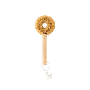 SEIWAPRO Natural Coconut Fiber Pot Brush - Eco-Friendly Round Dish Scrubber for Kitchen Cleaning, 190x70x25mm