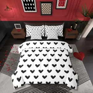 Feelyou 7-Piece Bed Comforter Set - Black and White Kawaii Heart-Shaped Bedding, Queen Size Comforter, Bedroom Items for Couples, Bedroom Gifts, Comforter Queen Size