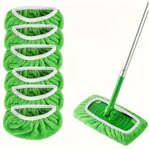 6 Washable and Reusable Green Mop Cloths,Suitable for Cleaning Flat Floors in Homes, Campuses,and Essential for School Homes Wooden Household Pad Wall