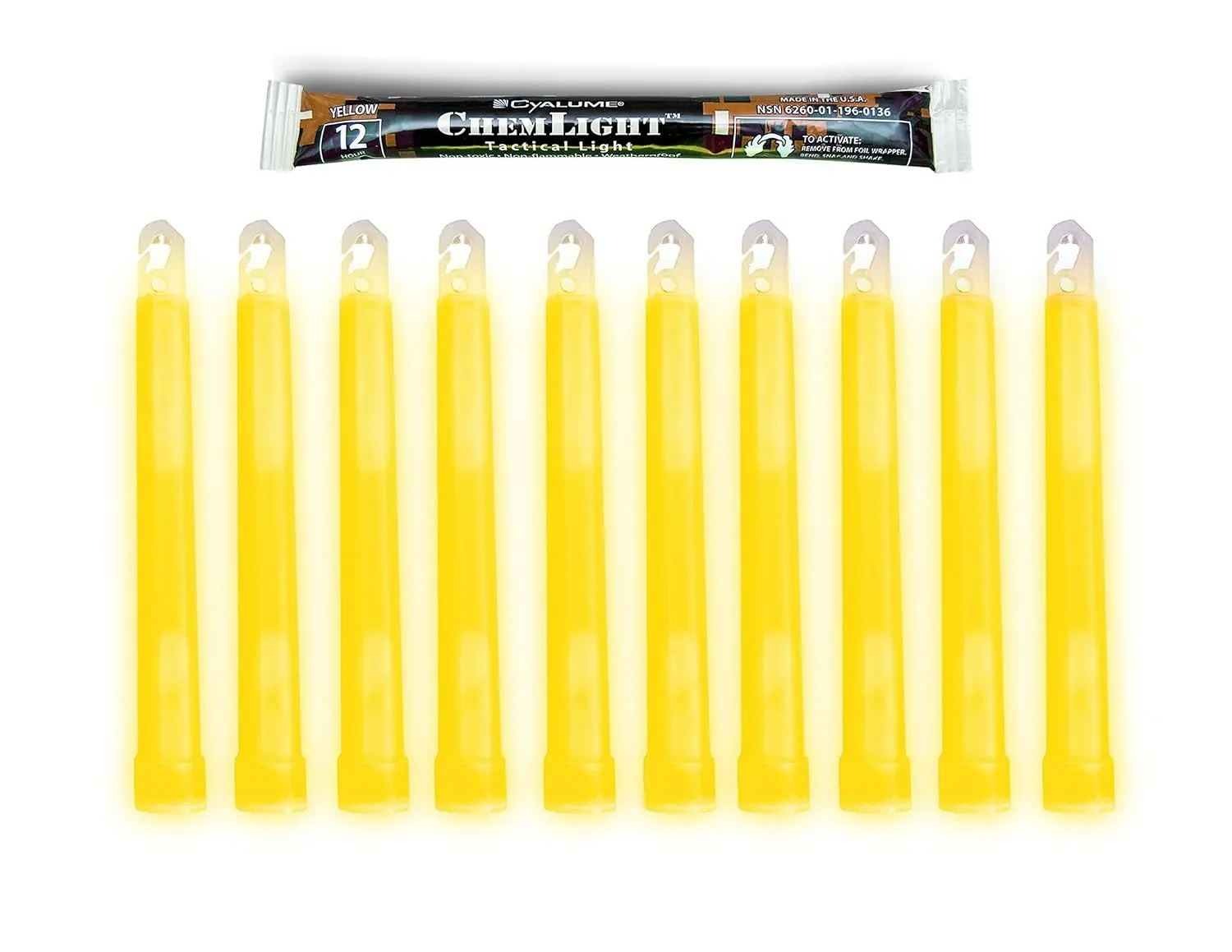 Snaplight Emergency 6" Yellow 12 Hour Lightstick - Pack of 10