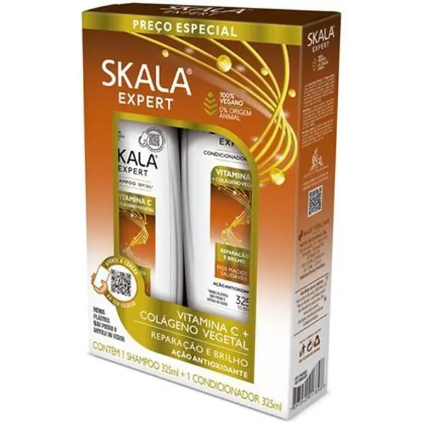 Skala Vitamin C & Plant Collagen Shampoo and Conditioner Set, Anti-Frizz Hydrating Formula for Youthful Vitality, Gentle Daily Use Multi-Pack for Dry Hair, 2 x 11 oz, Frizz Control, Non Toxic, Cleanser, Conditioning, Any, 650Ml, Plant-Based, Fast Shipping