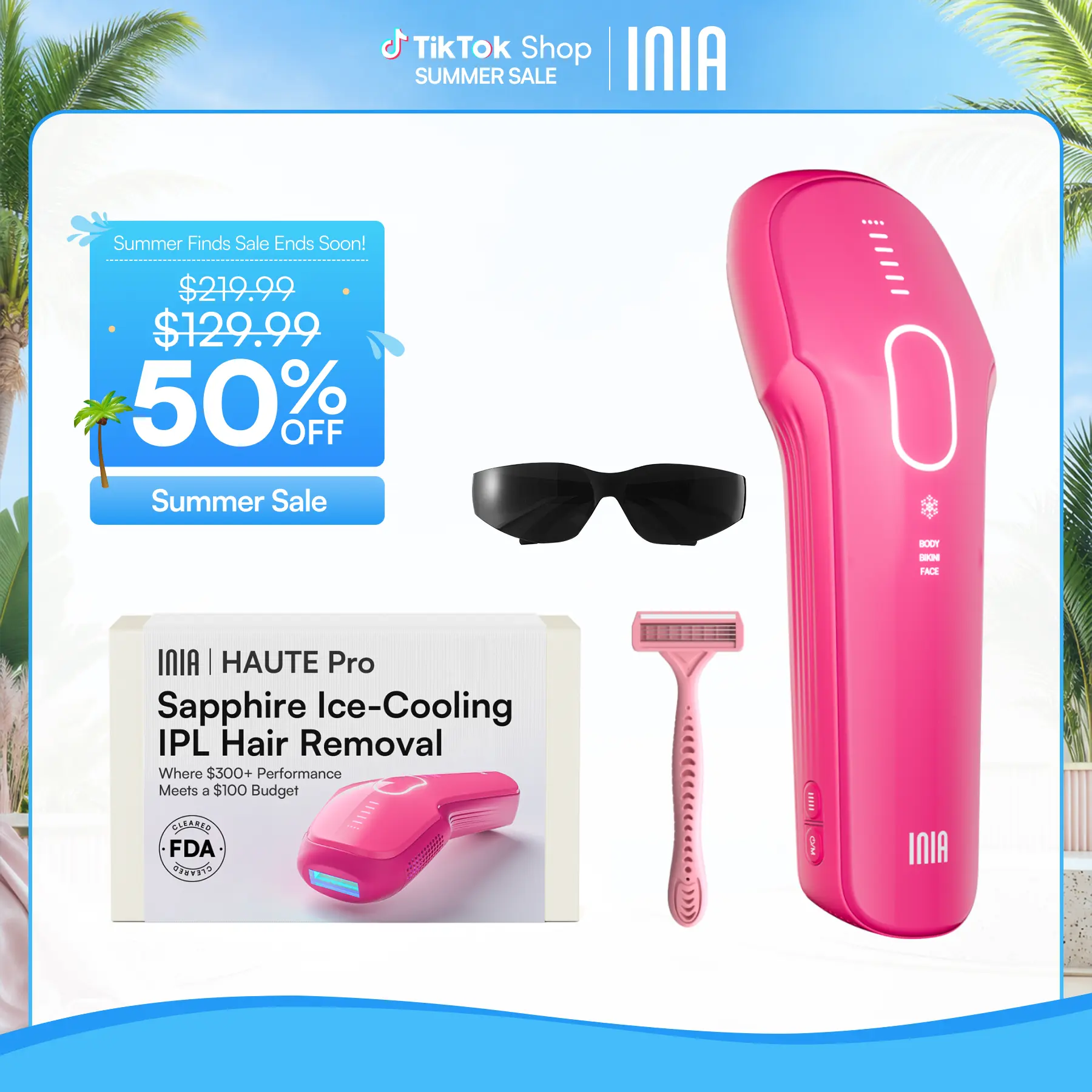 INIA HAUTE Pro Sapphire Ice-Cooling IPL Hair Removal Device – Painless, FDA Cleared, Full Body & Bikini Use, Long-Lasting Results for Women & Men, 2-Year Warranty – Stay Cool & Smooth, Summer Beauty Gift Ideas