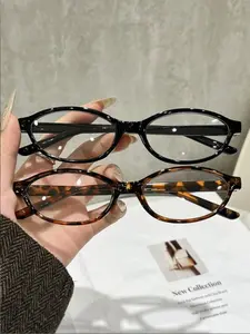 Unisex Fashion Classic Vintage Oval Small Frame Glasses, 2 Pairs, Leopard Pattern Eyeglasses, Casual College Style, Versatile Daily Wear Accessories, Tortoiseshell Glasses
