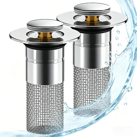 Universal Pop-Up Bathroom Sink Stopper Hair Catcher Drain Protector - Durable Stainless Steel Metal Basket Filter, Anti-Clog Restroom Accessories for Public Use, Removable for Easy Installation & Cleaning