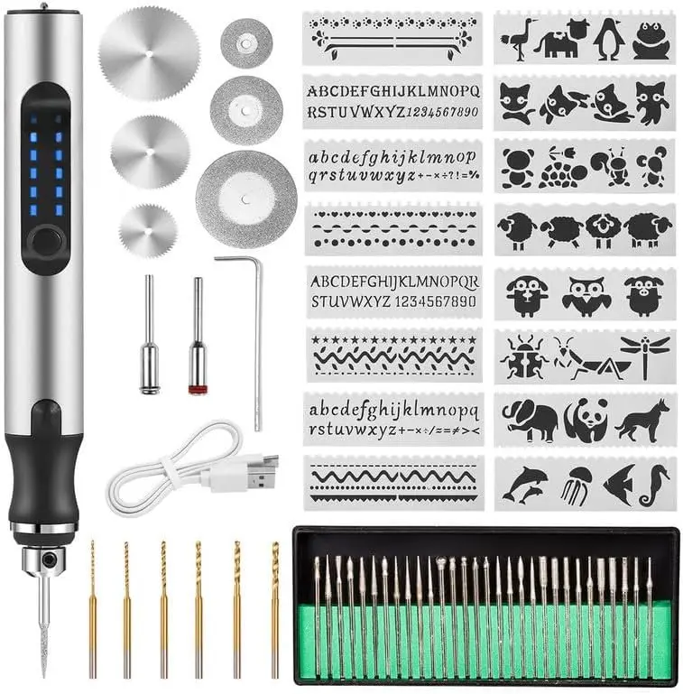 USB Rechargable Engraving Pen with 42 Bits, Mini Electric DIY Engraver Cordless Rotary Tools Portable Engraving Tool for   Metal Stone Plastic Glass Etching