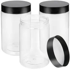 3-Pack 27oz Clear Plastic Canister Jars, Empty Food Storage Containers with Screw-On Lids, Home Organizer Bottles