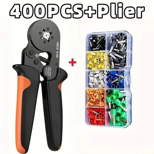 Ferrule Crimping Tool Kit with 400pcs Wire Connectors, Insulated VE Tubular Crimp Terminals, Self-adjustable Ratchet Wire Crimping Tool Kit Crimper Plier Set HSC8 6-4A Hand Tools