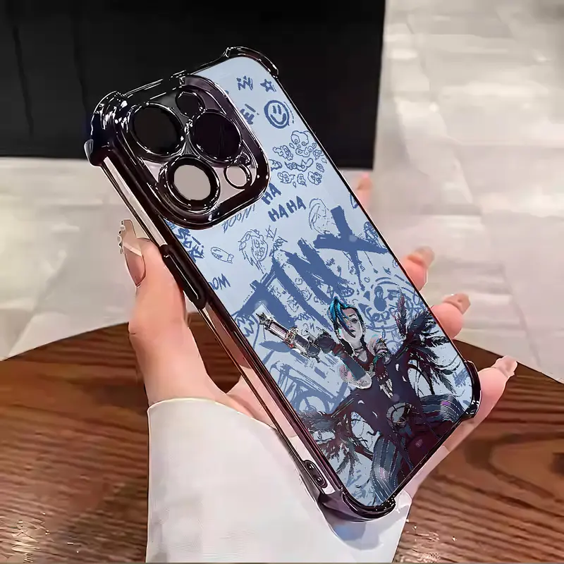 (springtok) LOL League of Legends Jinx Pattern Aesthetic Electroplated TPU Casing For iphone 16 15 14 13 12 11 X XS PRO PLUS MAX Four Corners Anti-Fall Transparent Soft Silicone Gift Shockproof Protection Anti-Drop Protective Protector Phone Cases