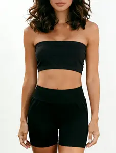 Women Yoga Set Seamless Yoga Shortline Strapless Bandeau Top Sports Shorts Gym Clothes Woman Summer Workout Outfit Athleisure Wear