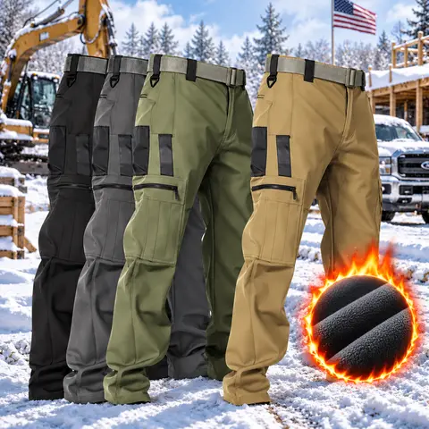 HOMUG Men's Fleece Lined Work Pants, Warm Windproof Tactical Cargo Pants with Multi-Pockets, Softshell Winter Outdoor Workwear, Regular Fit, Size Up for a Looser Fit