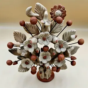 Barro Embordied Clay Tree of Life - Embroidered Clay Arbol de la Vida with Flowers and Birds Decorative Piece