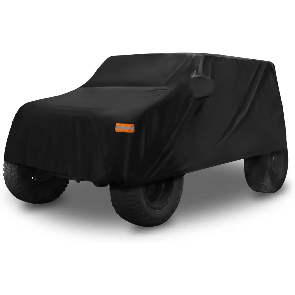Car Cover for Jeep Wrangler JK, JL, YJ, TJ 4-Door (2007-2021) - Outdoor Waterproof, Removable Roof/Sidewall/Paint Protection Car Covers for Automobiles with Driver Door Zipper, Black, Roof Car Covers & Shelters