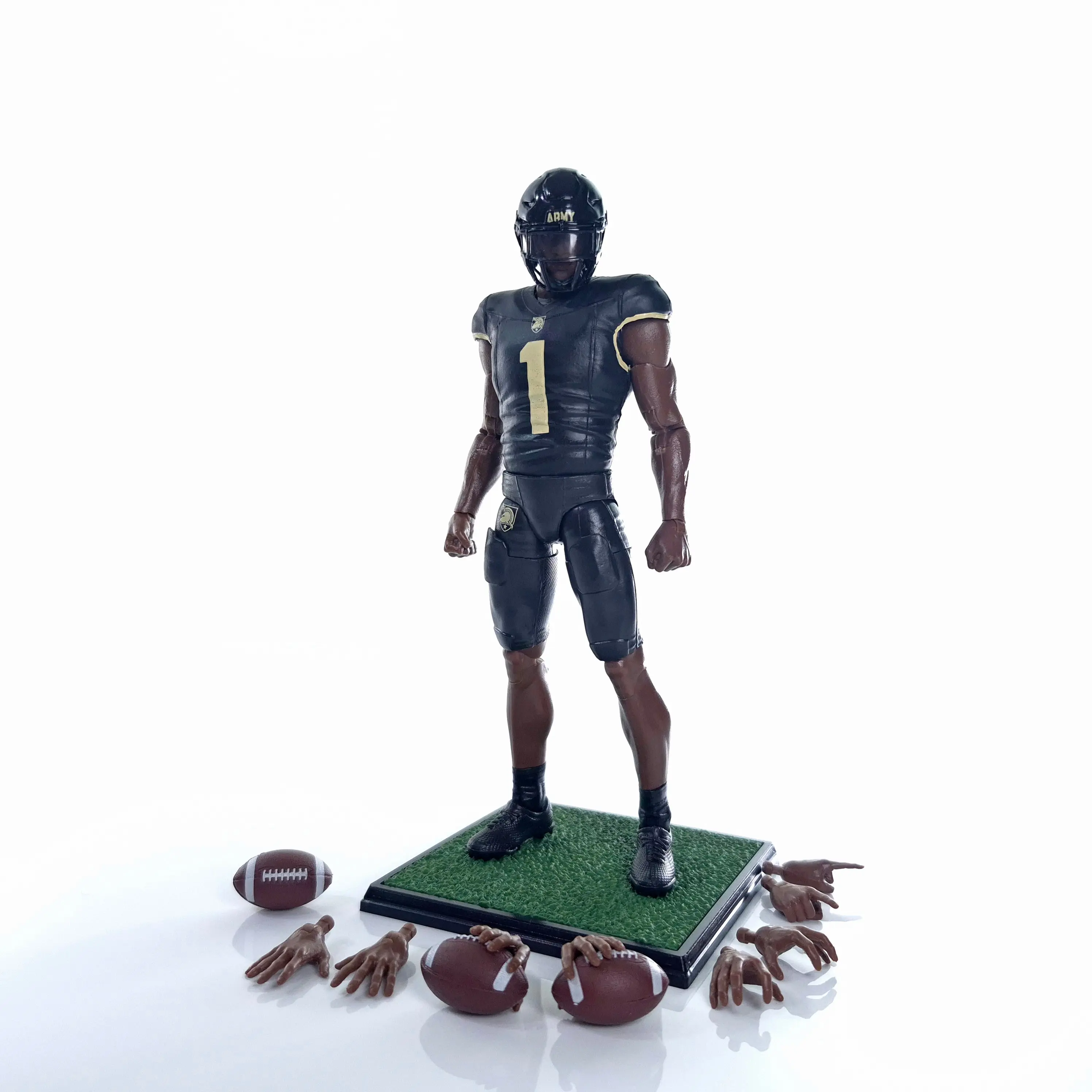 6-Inch Army Cadets Walk-On Player Articulated Joints Action Figure Collectible - 4 Interchangeable Hand Sets, Detailed Football Accessory, Durable Display Stand, Dark Color Toy Model Figurines Display Figure