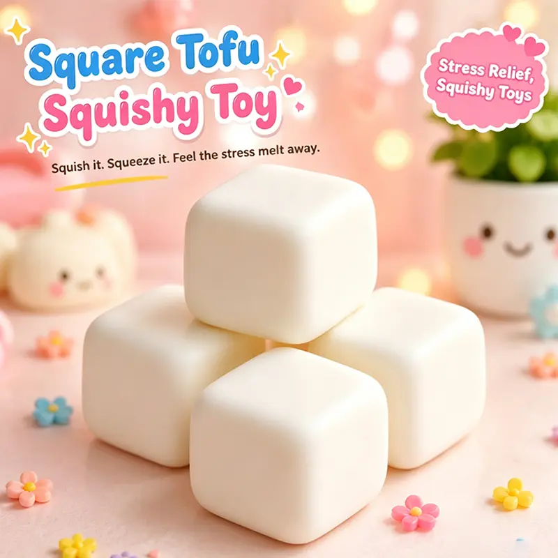 Fidget Toy Stress Relief Squishy Toy Square Tofu Squeeze Toy Soft Slow Rebound Sensory Cube Anti-Anxiety Decompression Toy for Kids Adults ASMR Oddly Satisfying Gift