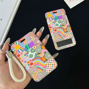 2 pieces of floral ID durable keychain badge holder, suitable for school nurses, office, bus card holder, keychain integrated student meal card, ins lanyard, factory card pick-up and drop-off ID protector, access control